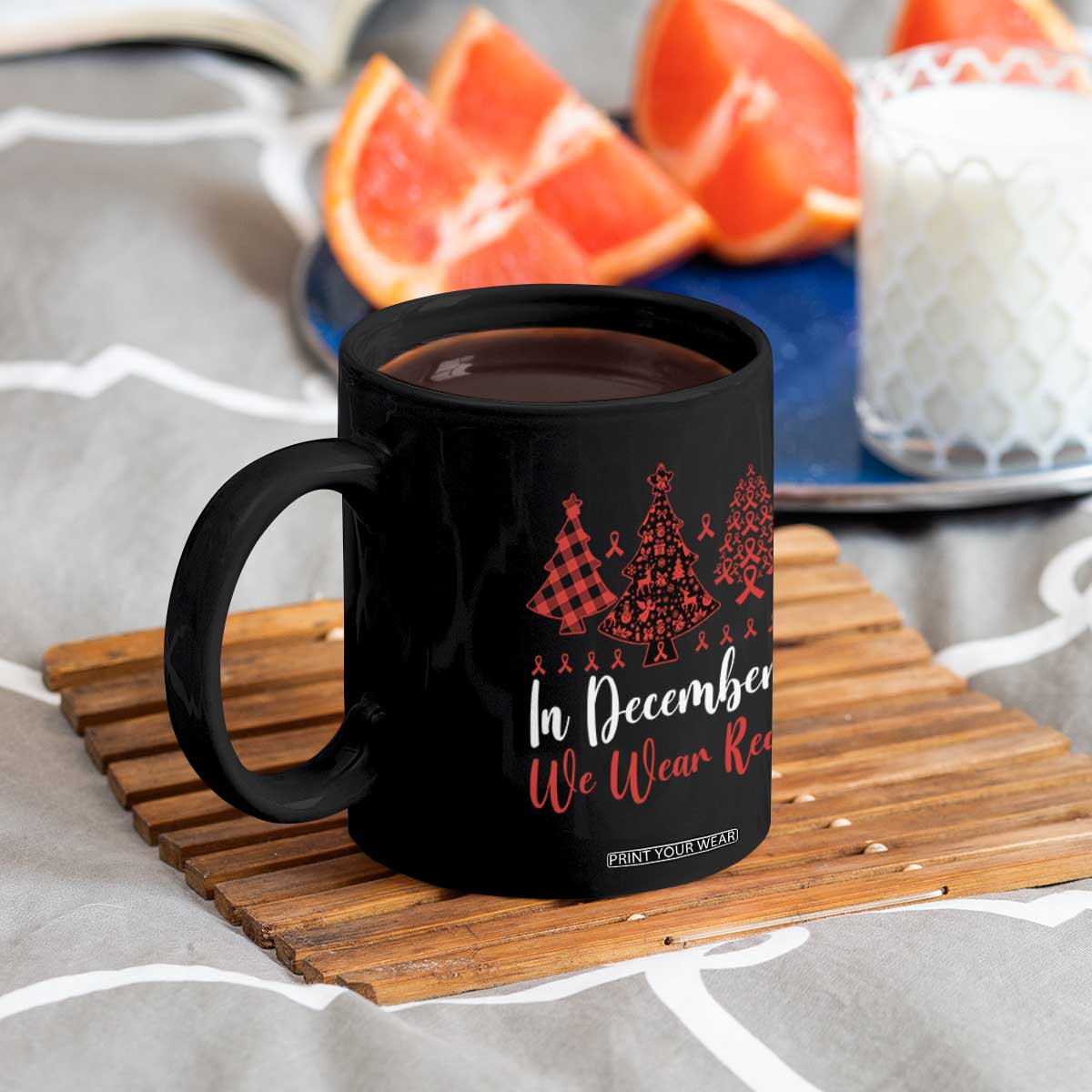 In December We Wear Red Coffee Mug HIV Awareness Christmas Ribbon Tree Gift TS12 Print Your Wear