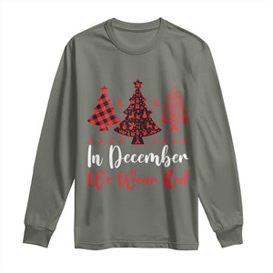 In December We Wear Red Long Sleeve Shirt HIV Awareness Christmas Ribbon Tree Gift TS12 Military Green Print Your Wear