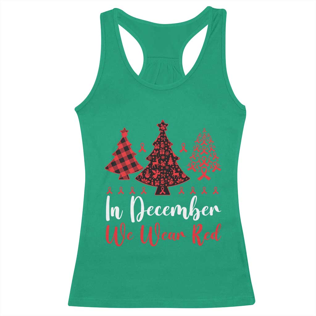 In December We Wear Red Racerback Tank Top HIV Awareness Christmas Ribbon Tree Gift - Print Your Wear