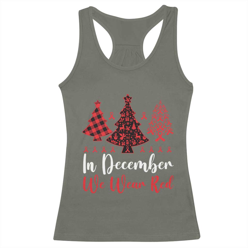 In December We Wear Red Racerback Tank Top HIV Awareness Christmas Ribbon Tree Gift - Print Your Wear