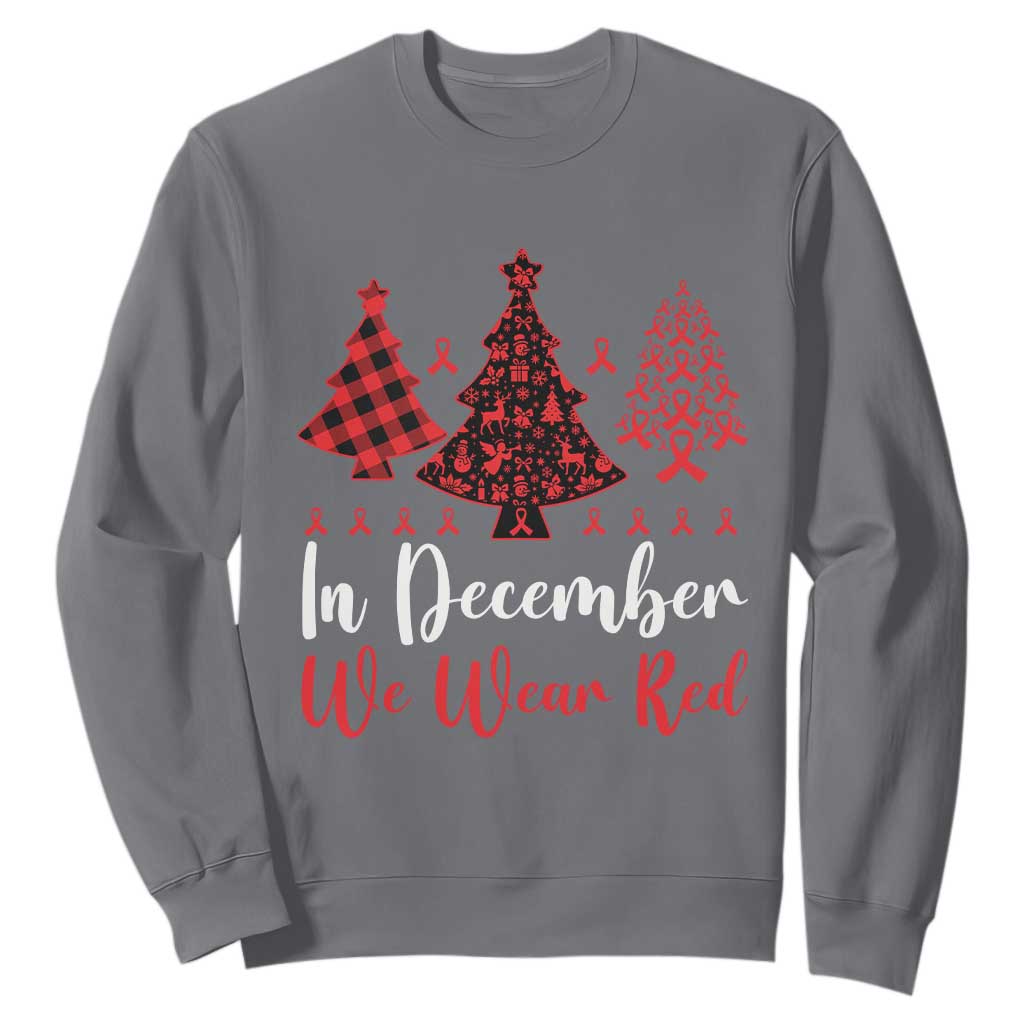 In December We Wear Red Sweatshirt HIV Awareness Christmas Ribbon Tree Gift TS12 Charcoal Print Your Wear