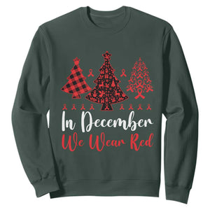 In December We Wear Red Sweatshirt HIV Awareness Christmas Ribbon Tree Gift TS12 Dark Forest Green Print Your Wear