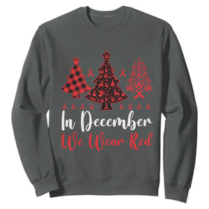 In December We Wear Red Sweatshirt HIV Awareness Christmas Ribbon Tree Gift TS12 Dark Heather Print Your Wear