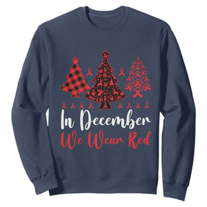 In December We Wear Red Sweatshirt HIV Awareness Christmas Ribbon Tree Gift TS12 Navy Print Your Wear