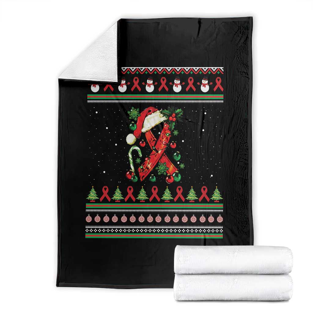 Santa Red Ribbon HIV Awareness Throw Blanket Ugly Sweater Christmas Gift TS12 Black Print Your Wear
