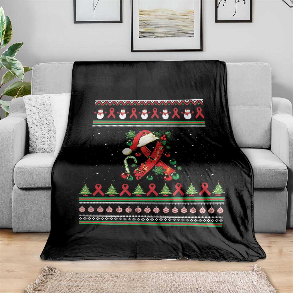 Santa Red Ribbon HIV Awareness Throw Blanket Ugly Sweater Christmas Gift TS12 Print Your Wear