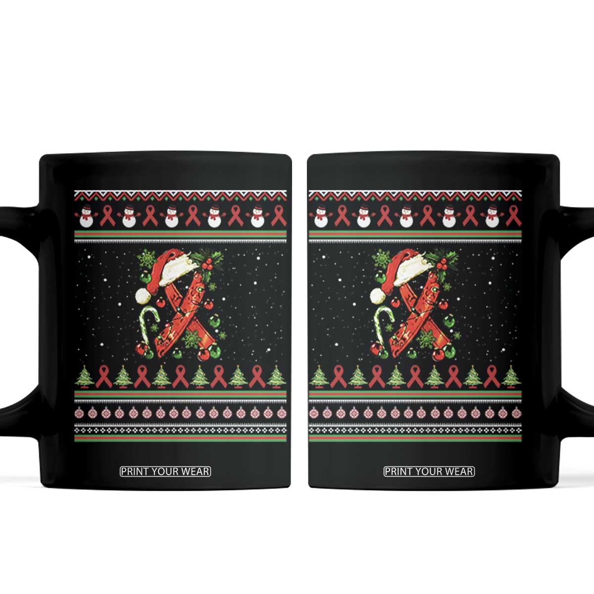 Santa Red Ribbon HIV Awareness Coffee Mug Ugly Sweater Christmas Gift TS12 Black Print Your Wear