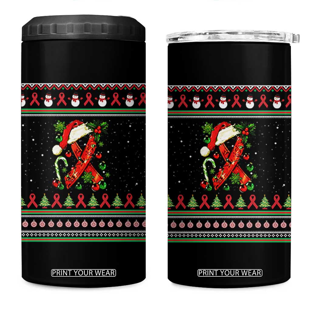 Santa Red Ribbon HIV Awareness 4 in 1 Can Cooler Tumbler Ugly Sweater Christmas Gift TS12 One Size: 16 oz Black Print Your Wear