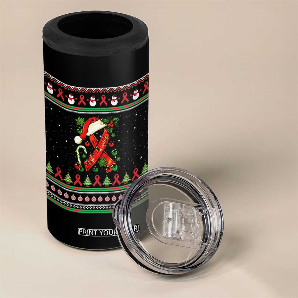 Santa Red Ribbon HIV Awareness 4 in 1 Can Cooler Tumbler Ugly Sweater Christmas Gift TS12 Print Your Wear