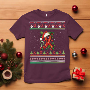 Santa Red Ribbon HIV Awareness T Shirt Ugly Sweater Christmas Gift TS12 Maroon Print Your Wear