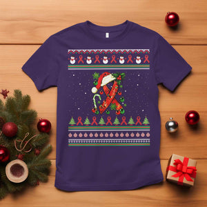 Santa Red Ribbon HIV Awareness T Shirt Ugly Sweater Christmas Gift TS12 Purple Print Your Wear
