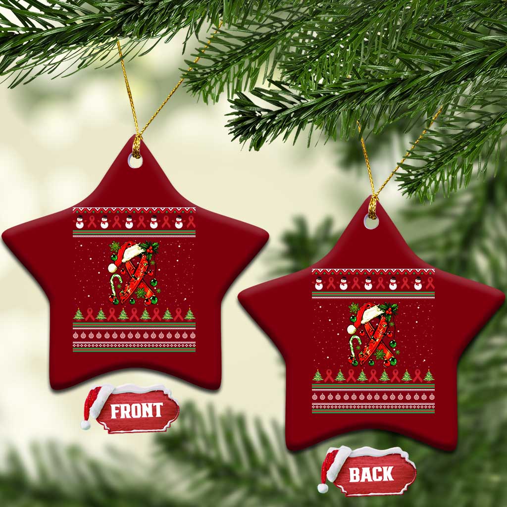 Santa Red Ribbon HIV Awareness Ceramic Ornament Ugly Sweater Xmas Gift TS12 Print Your Wear