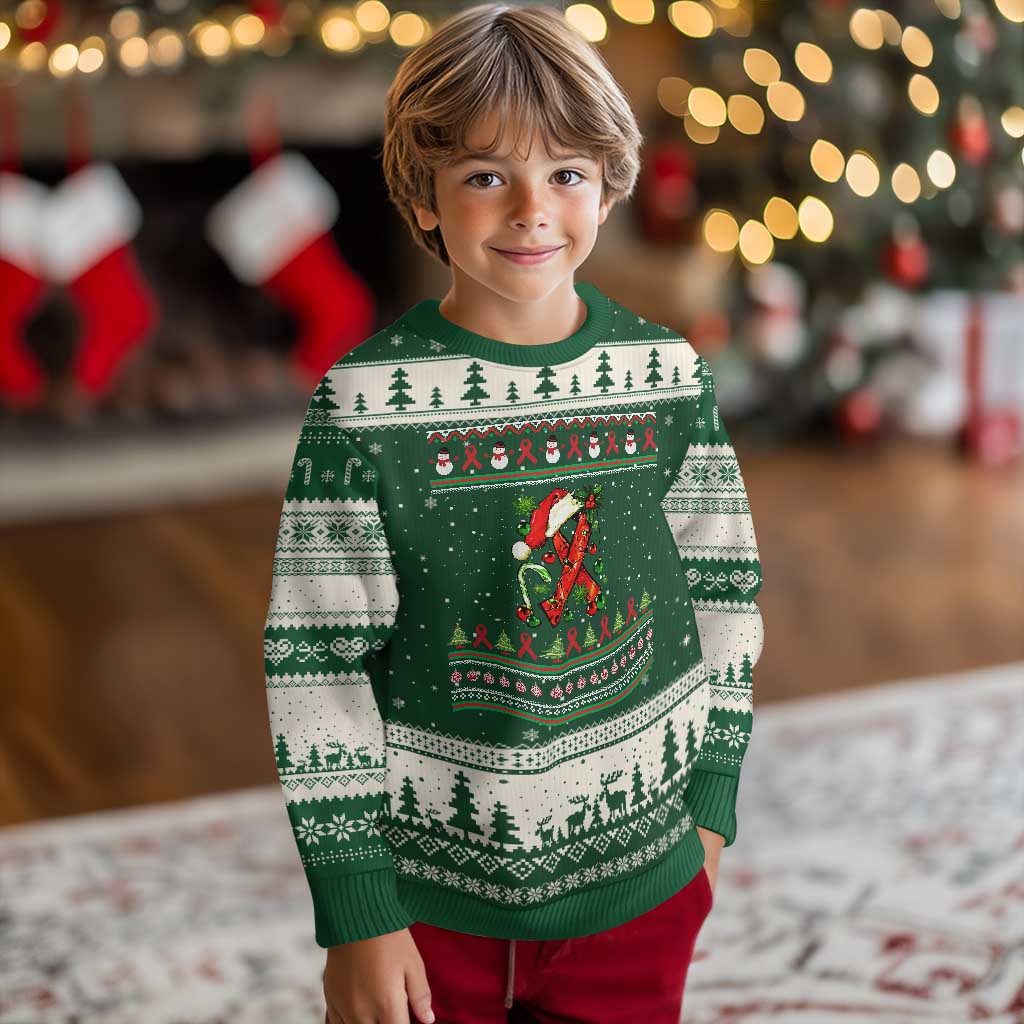 Santa Red Ribbon HIV Awareness Ugly Christmas Sweater Ugly Sweater Xmas Gift TS12 Forest Green Beige Print Your Wear