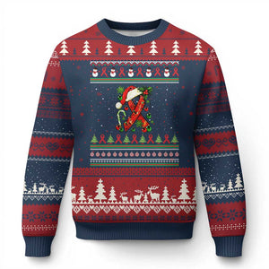 Santa Red Ribbon HIV Awareness Ugly Christmas Sweater Ugly Sweater Xmas Gift TS12 Navy Red Print Your Wear