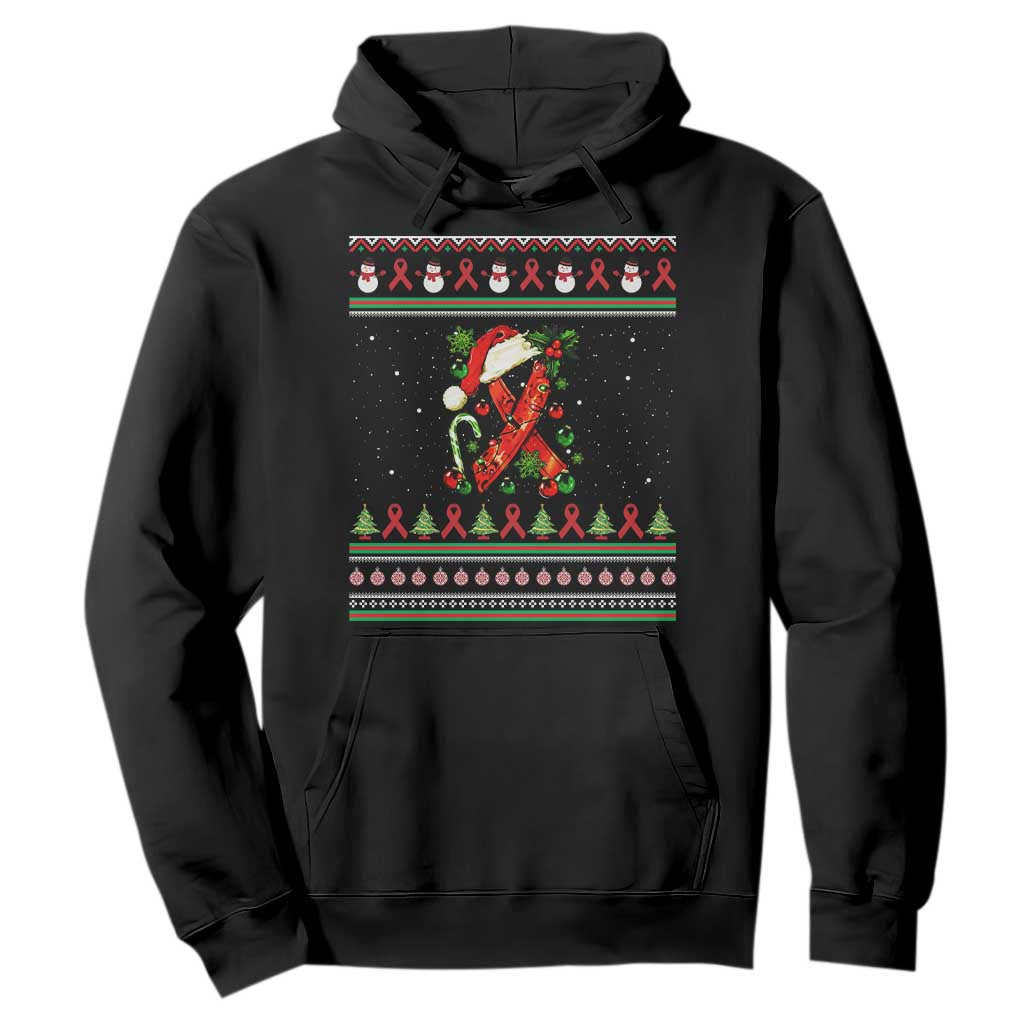 Santa Red Ribbon HIV Awareness Hoodie Ugly Sweater Christmas Gift TS12 Black Print Your Wear