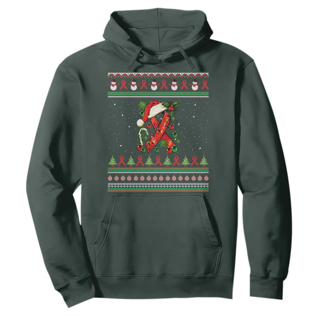 Santa Red Ribbon HIV Awareness Hoodie Ugly Sweater Christmas Gift TS12 Dark Forest Green Print Your Wear