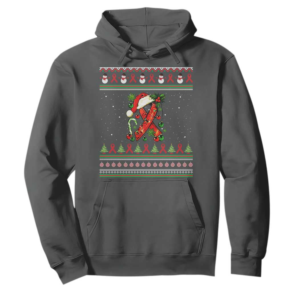 Santa Red Ribbon HIV Awareness Hoodie Ugly Sweater Christmas Gift TS12 Dark Heather Print Your Wear