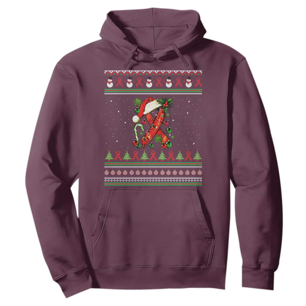 Santa Red Ribbon HIV Awareness Hoodie Ugly Sweater Christmas Gift TS12 Maroon Print Your Wear