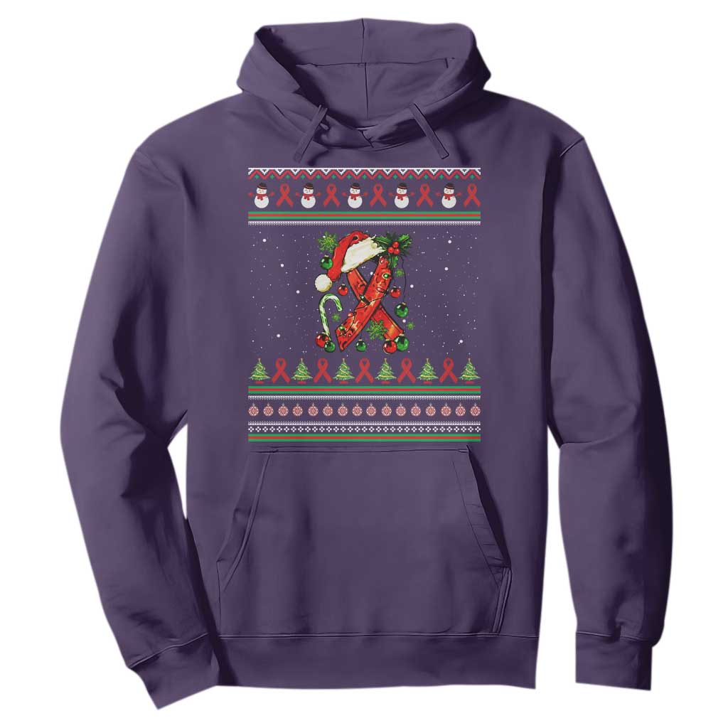 Santa Red Ribbon HIV Awareness Hoodie Ugly Sweater Christmas Gift TS12 Purple Print Your Wear