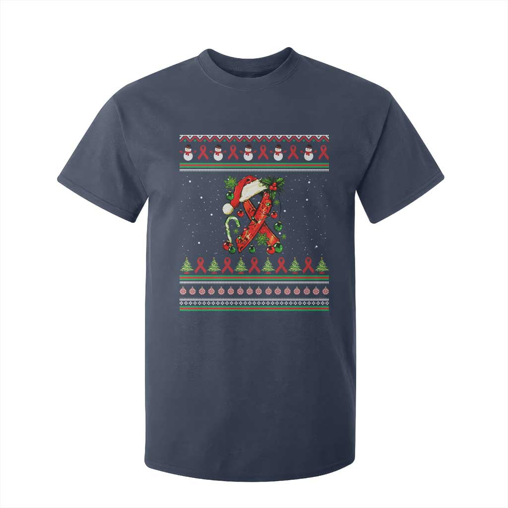 Santa Red Ribbon HIV Awareness T Shirt For Kid Ugly Sweater Christmas Gift TS12 Navy Print Your Wear
