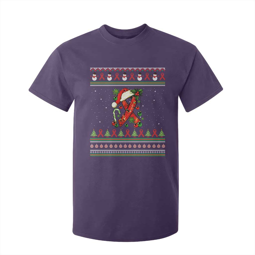 Santa Red Ribbon HIV Awareness T Shirt For Kid Ugly Sweater Christmas Gift TS12 Purple Print Your Wear