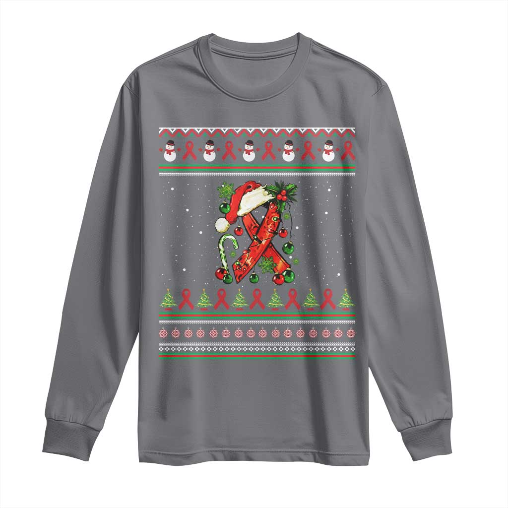 Santa Red Ribbon HIV Awareness Long Sleeve Shirt Ugly Sweater Christmas Gift TS12 Charcoal Print Your Wear