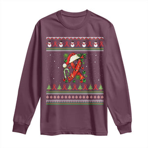 Santa Red Ribbon HIV Awareness Long Sleeve Shirt Ugly Sweater Christmas Gift TS12 Maroon Print Your Wear