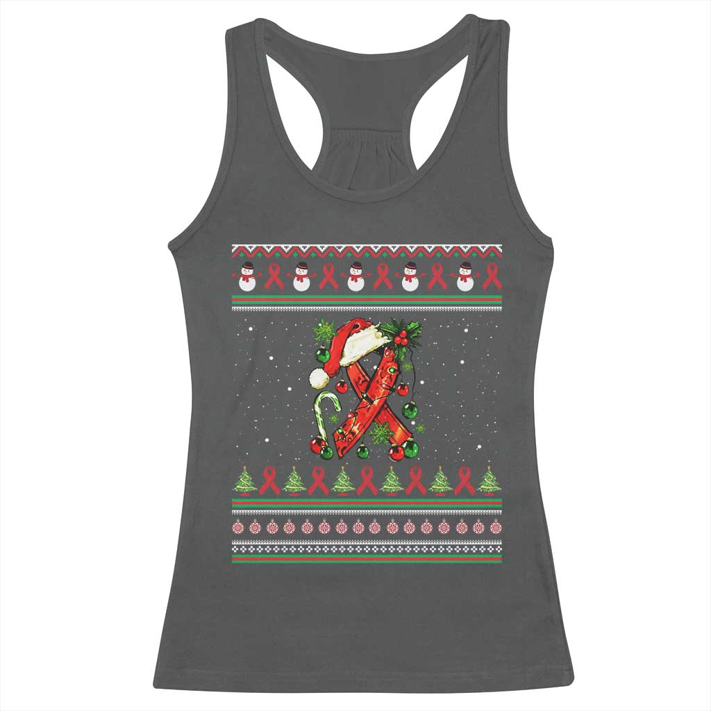 Santa Red Ribbon HIV Awareness Racerback Tank Top Ugly Sweater Christmas Gift TS12 Dark Heather Print Your Wear