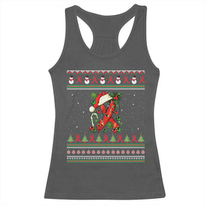 Santa Red Ribbon HIV Awareness Racerback Tank Top Ugly Sweater Christmas Gift TS12 Dark Heather Print Your Wear