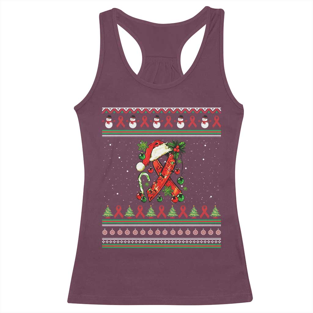 Santa Red Ribbon HIV Awareness Racerback Tank Top Ugly Sweater Christmas Gift TS12 Maroon Print Your Wear