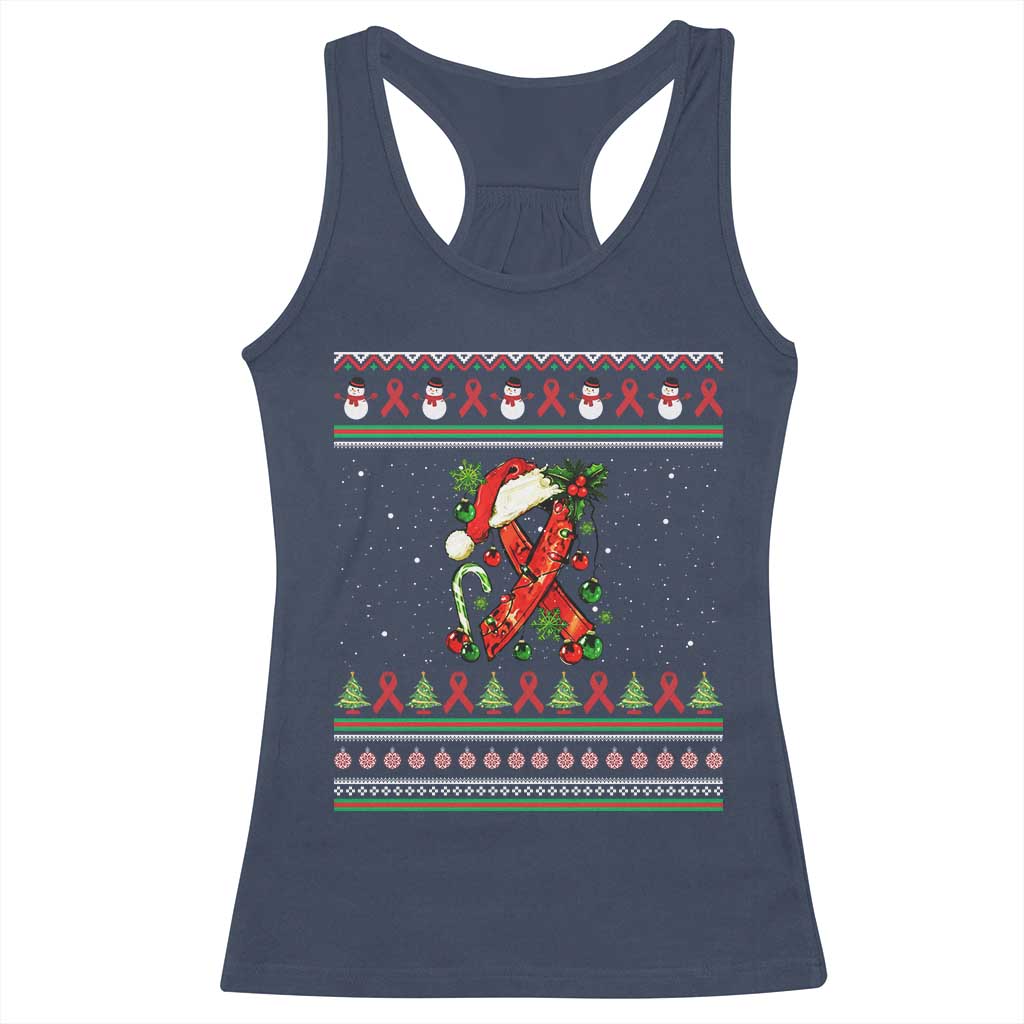 Santa Red Ribbon HIV Awareness Racerback Tank Top Ugly Sweater Christmas Gift TS12 Navy Print Your Wear