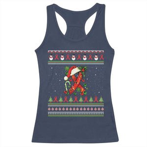 Santa Red Ribbon HIV Awareness Racerback Tank Top Ugly Sweater Christmas Gift TS12 Navy Print Your Wear