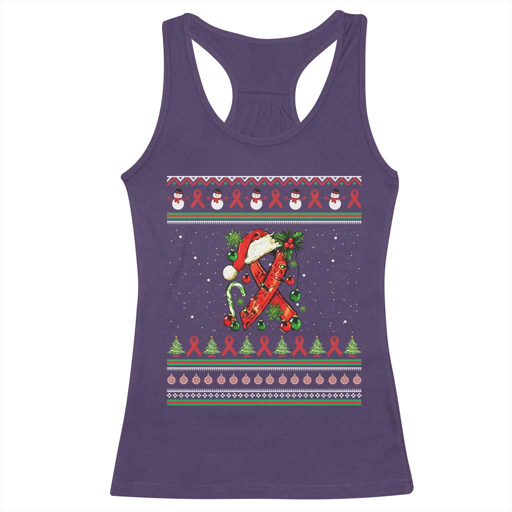 Santa Red Ribbon HIV Awareness Racerback Tank Top Ugly Sweater Christmas Gift TS12 Purple Print Your Wear