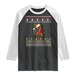 Santa Red Ribbon HIV Awareness Raglan Shirt Ugly Sweater Christmas Gift TS12 Black White Print Your Wear