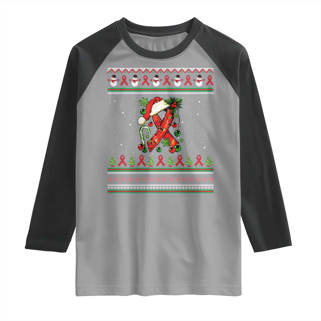 Santa Red Ribbon HIV Awareness Raglan Shirt Ugly Sweater Christmas Gift TS12 Sport Gray Black Print Your Wear
