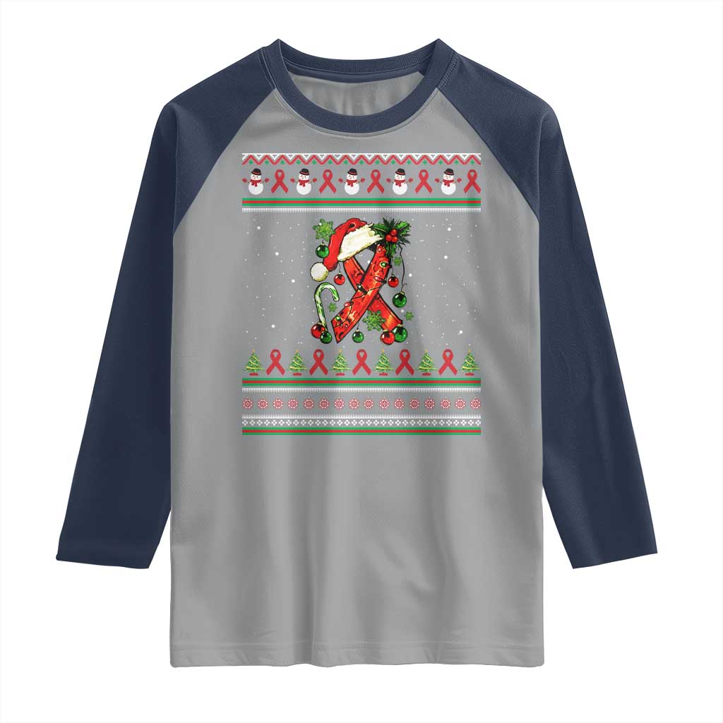 Santa Red Ribbon HIV Awareness Raglan Shirt Ugly Sweater Christmas Gift TS12 Sport Gray Navy Print Your Wear