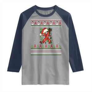 Santa Red Ribbon HIV Awareness Raglan Shirt Ugly Sweater Christmas Gift TS12 Sport Gray Navy Print Your Wear