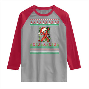 Santa Red Ribbon HIV Awareness Raglan Shirt Ugly Sweater Christmas Gift TS12 Sport Gray Red Print Your Wear