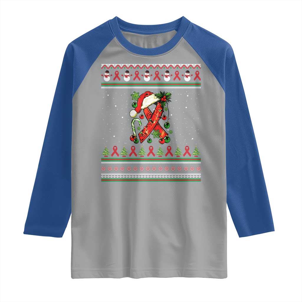 Santa Red Ribbon HIV Awareness Raglan Shirt Ugly Sweater Christmas Gift TS12 Sport Gray Royal Print Your Wear