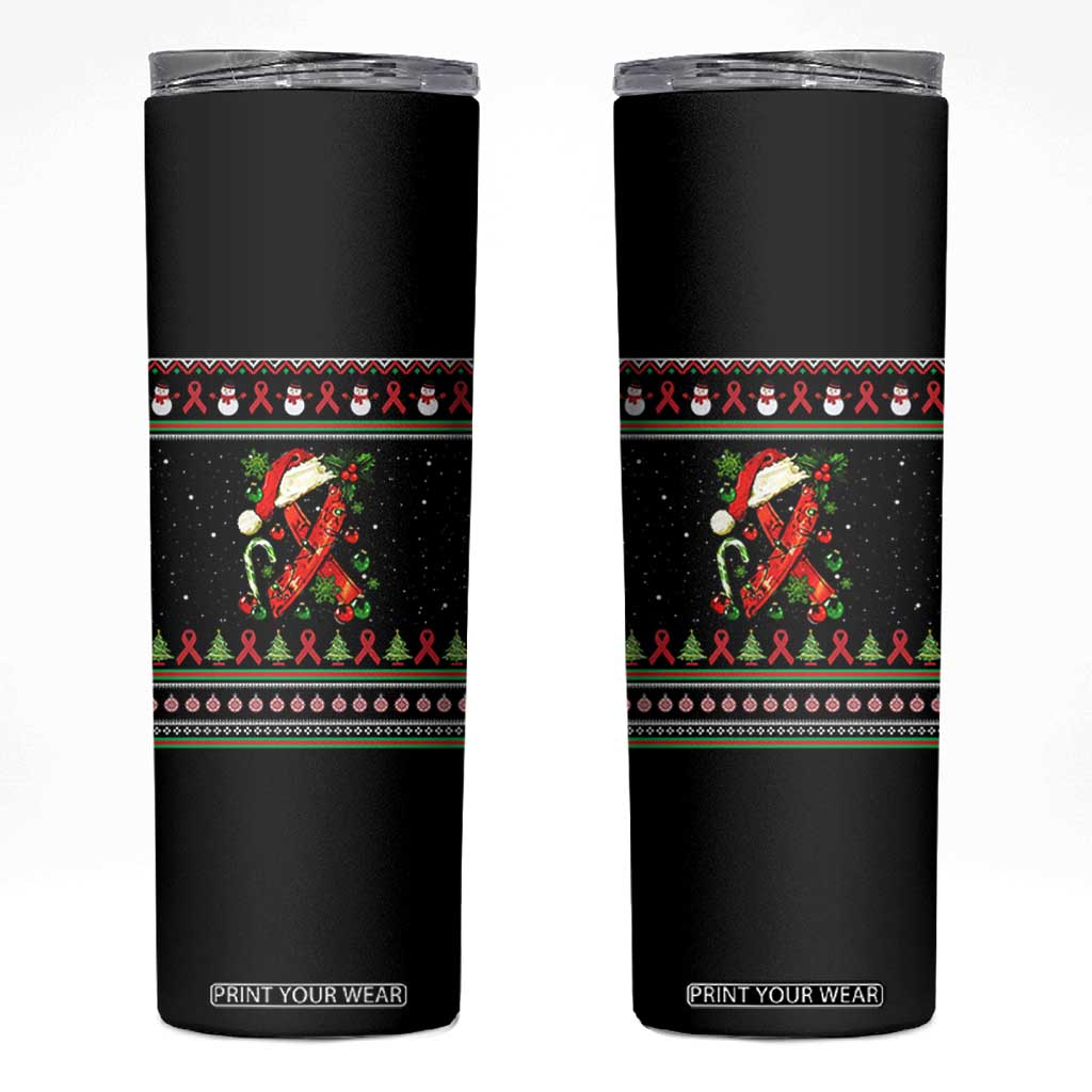 Santa Red Ribbon HIV Awareness Skinny Tumbler Ugly Sweater Christmas Gift TS12 Black Print Your Wear