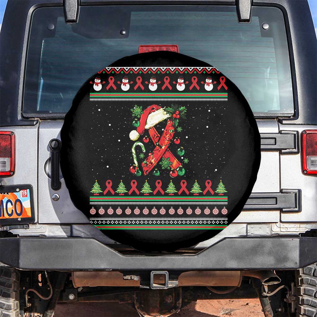 Santa Red Ribbon HIV Awareness Spare Tire Cover Ugly Sweater Christmas Gift TS12 No hole Black Print Your Wear