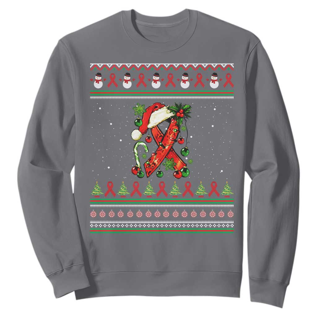 Santa Red Ribbon HIV Awareness Sweatshirt Ugly Sweater Christmas Gift TS12 Charcoal Print Your Wear