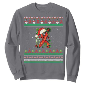 Santa Red Ribbon HIV Awareness Sweatshirt Ugly Sweater Christmas Gift TS12 Charcoal Print Your Wear