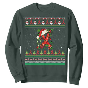 Santa Red Ribbon HIV Awareness Sweatshirt Ugly Sweater Christmas Gift TS12 Dark Forest Green Print Your Wear