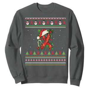 Santa Red Ribbon HIV Awareness Sweatshirt Ugly Sweater Christmas Gift TS12 Dark Heather Print Your Wear
