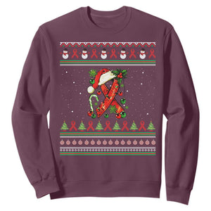 Santa Red Ribbon HIV Awareness Sweatshirt Ugly Sweater Christmas Gift TS12 Maroon Print Your Wear