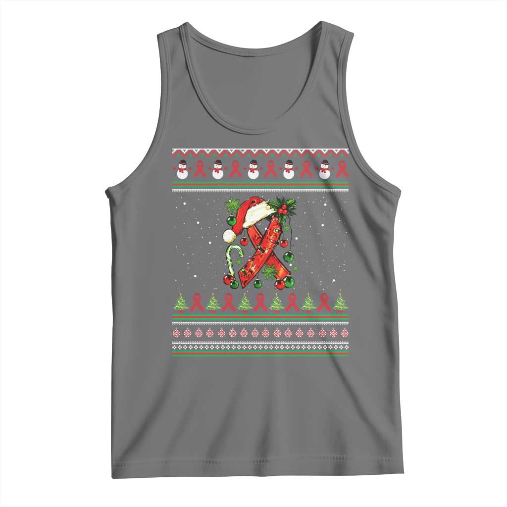 Santa Red Ribbon HIV Awareness Tank Top Ugly Sweater Christmas Gift TS12 Black Heather Print Your Wear