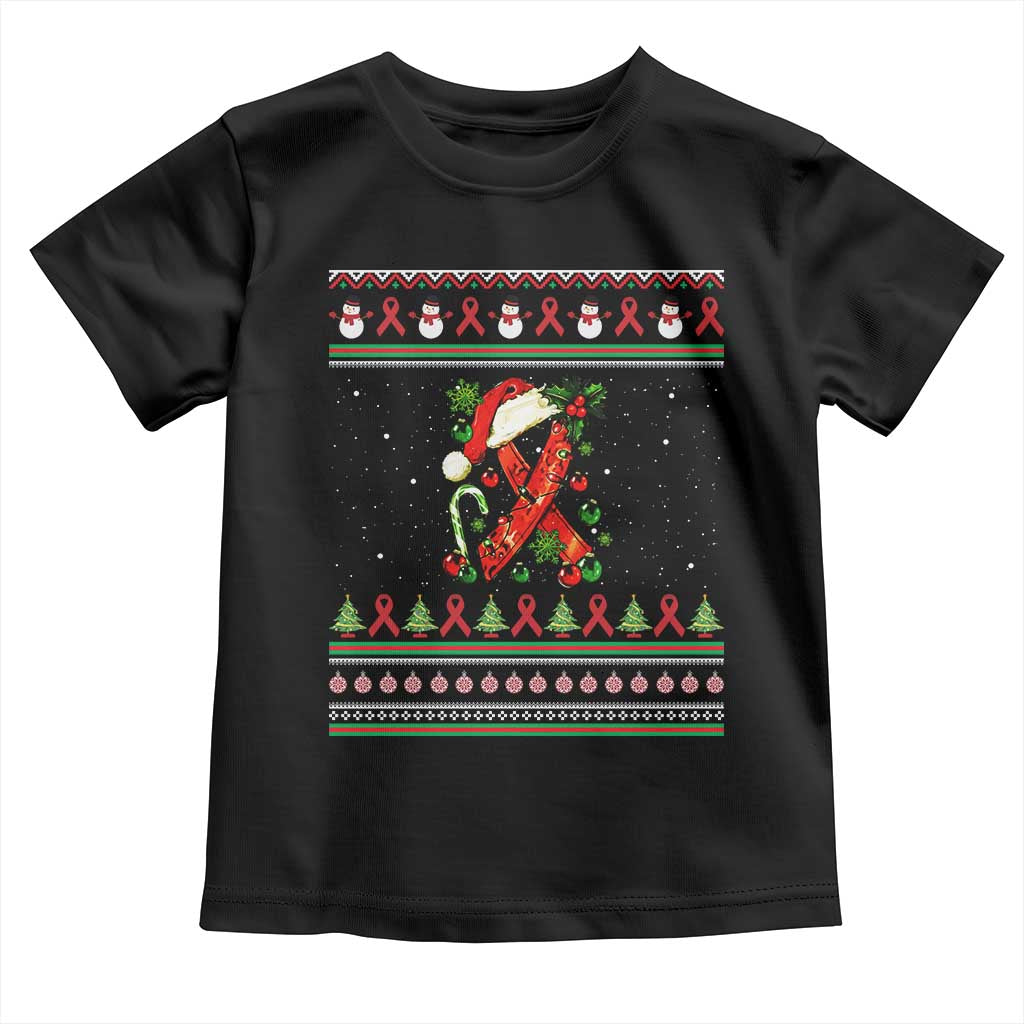 Santa Red Ribbon HIV Awareness Toddler T Shirt Ugly Sweater Christmas Gift TS12 Black Print Your Wear