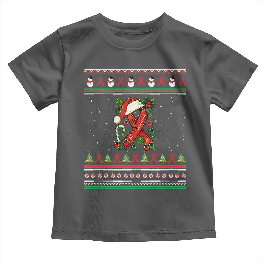 Santa Red Ribbon HIV Awareness Toddler T Shirt Ugly Sweater Christmas Gift TS12 Dark Heather Print Your Wear