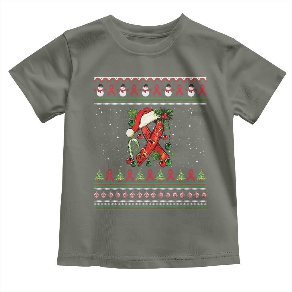 Santa Red Ribbon HIV Awareness Toddler T Shirt Ugly Sweater Christmas Gift TS12 Military Green Print Your Wear